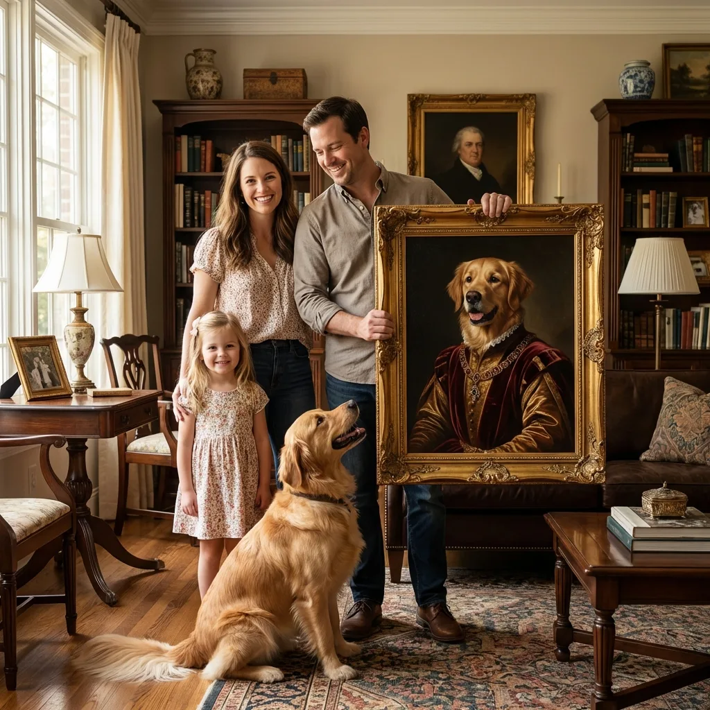 Couple with matching pet portraits