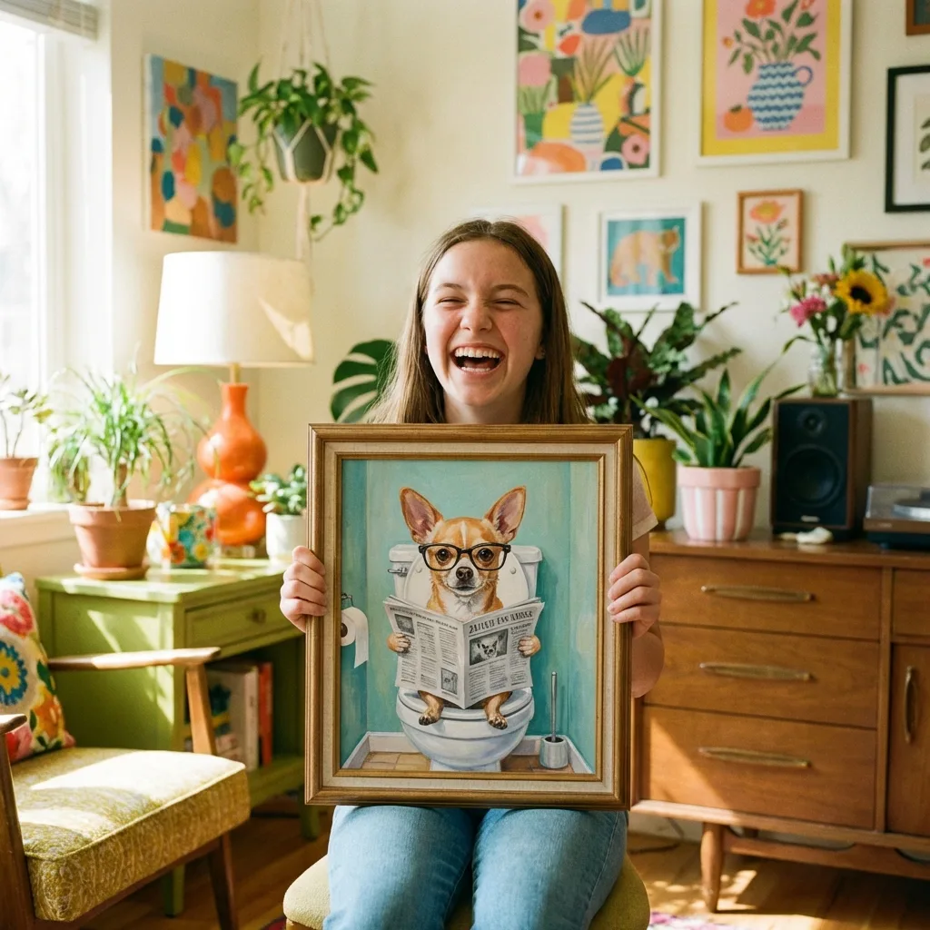 Customer with On The Toilet pet portrait