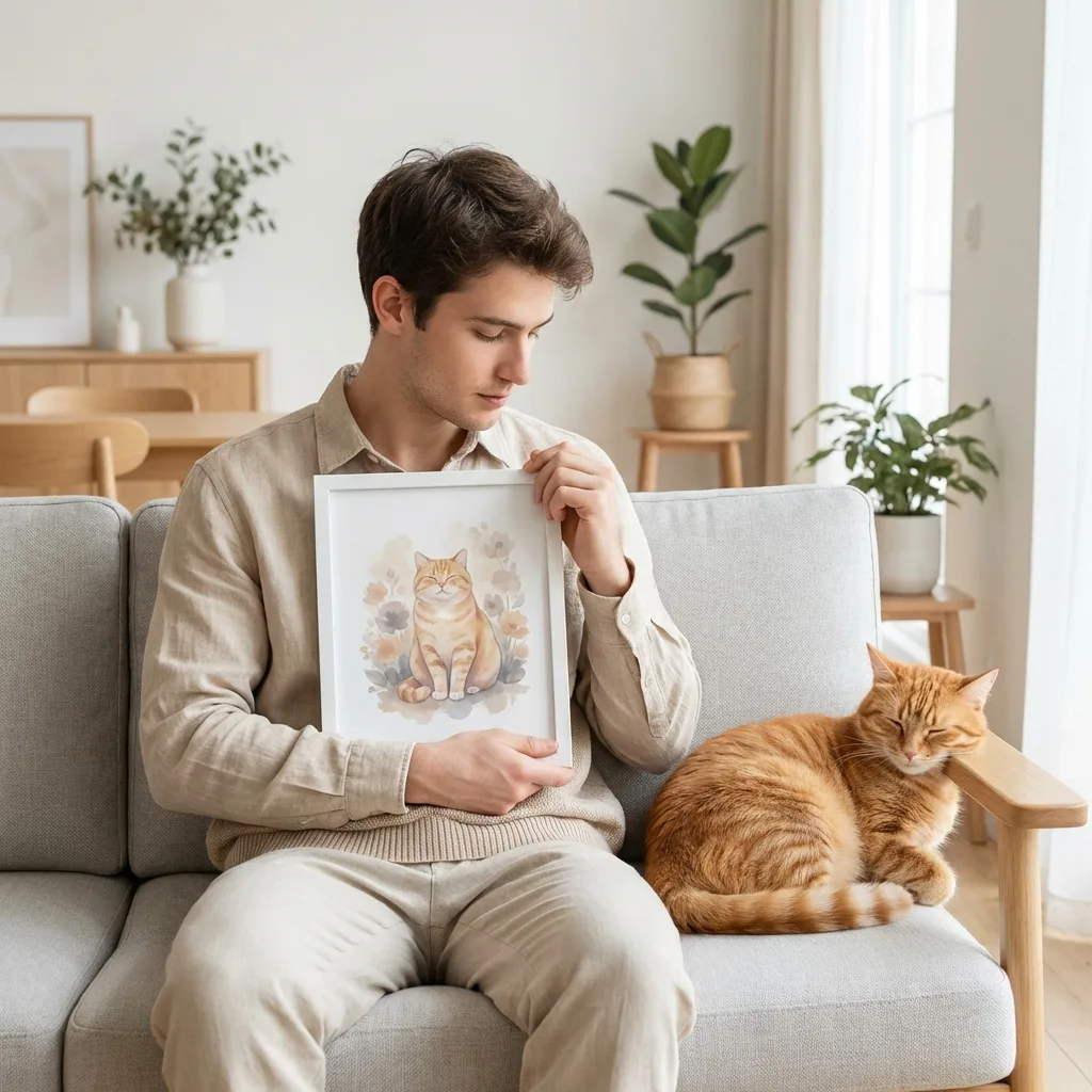 Customer with Watercolour pet portrait